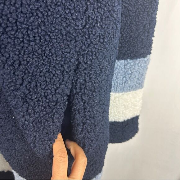 J. CREW Ariana Colorblock Sherpa Teddy Coat striped navy snap button XL AQ410 - Picture 5 of 11